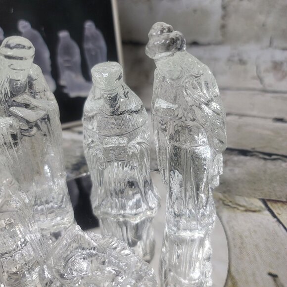 Vtg Glass Nativity Set By Gorgeous Designs Inc 6 Piece Clear With Mirror 7471 - Picture 6 of 9